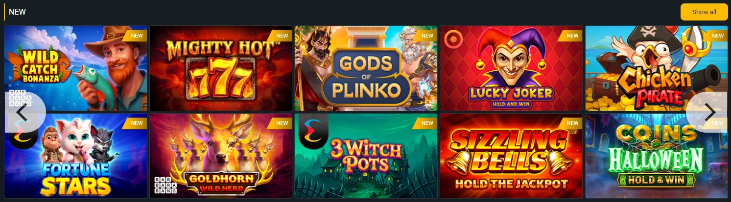 "BetAndYou diversa cuadrícula de juegos de tragamonedas en línea."